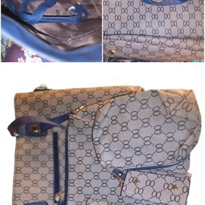 Blue Logo-Print Tote with Front Pocket